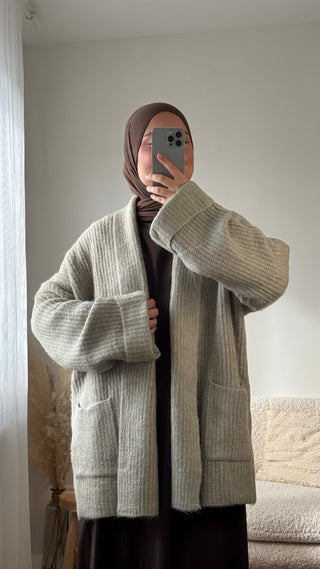 Grobstrick-Cardigan | Salbeigrün