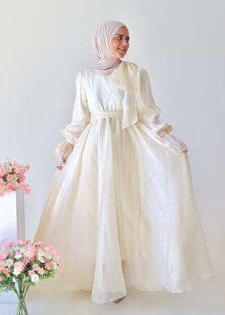 Abendkleid mit Schleifen | Beige