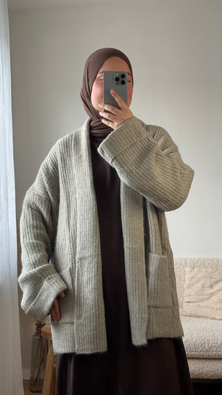 Grobstrick-Cardigan | Salbeigrün