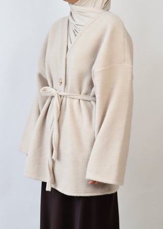 Mantel mit Gürtel aus Teddyfleece | Beige