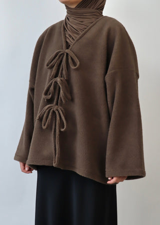 Mantel mit Schleifen aus Teddyfleece | Brown