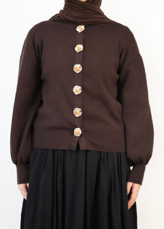 Cardigan mit goldenen Blumenköpfen