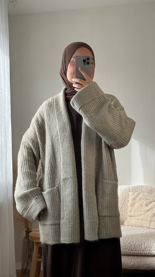 Grobstrick-Cardigan | Salbeigrün