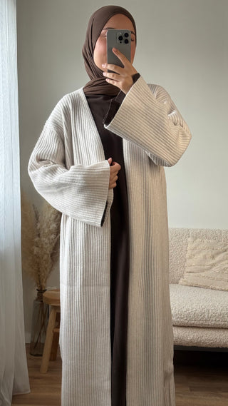 Langer Strickcardigan mit Rippmuster | Beige