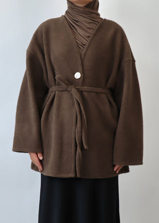 Mantel mit Gürtel aus Teddyfleece | Brown