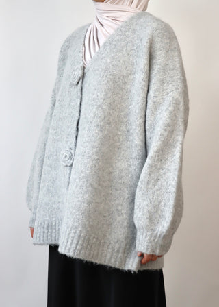 Strickjacke mit Blumen Knöpfen | Grey