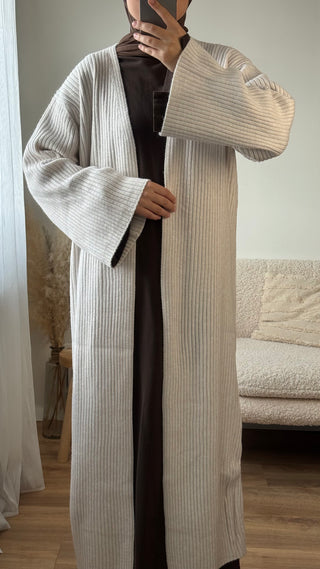 Langer Strickcardigan mit Rippmuster | Beige