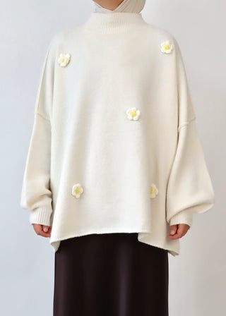 Hochgeschlossener Pullover mit Blümchen