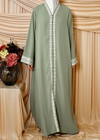 Bestickte Abaya mit Reißverschluss | Grün
