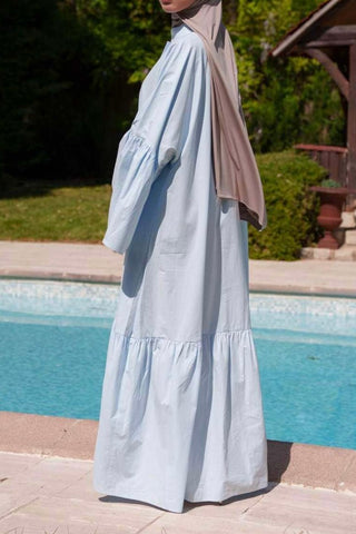 Langes Hemdkleid mit ausgestellten Ärmeln | Blau