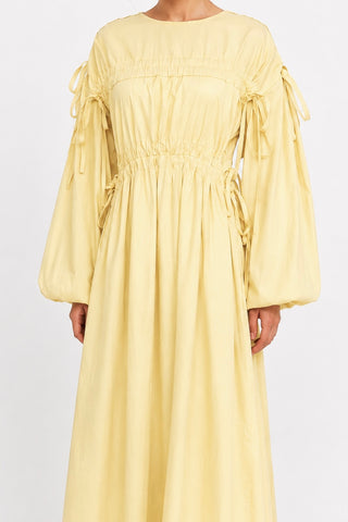 Maxikleid mit Ballonärmeln und Bindedetails | Gelb