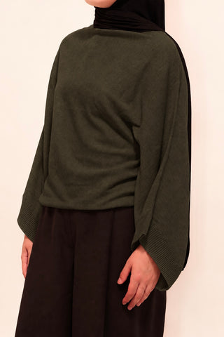 Fledermausärmel Strickpullover | Khaki