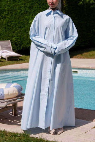 Oversize Maxikleid mit Schleifenmanschetten | Blau