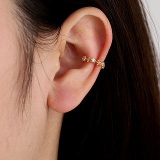 1.4cm Fine Flowers Diamond Vergoldete Ear-Cuffs