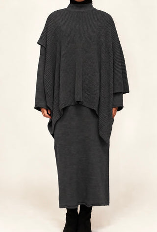 Strickkleid mit Poncho | Grau