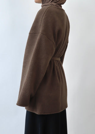 Mantel mit Gürtel aus Teddyfleece | Brown