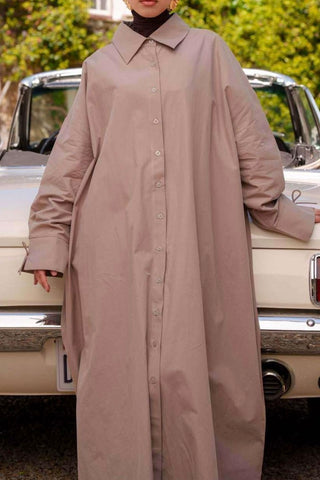 Oversize Maxikleid mit Schleifenmanschetten | Mocha