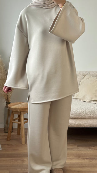 Comfy Set mit oversized Sweatshirt | Beige