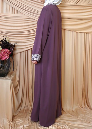 Bestickte Abaya mit Reißverschluss | Mauve