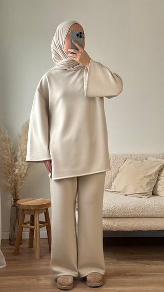 Comfy Set mit oversized Sweatshirt | Beige