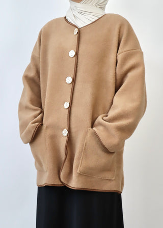Mantel mit Knöpfen aus Teddyfleece| Camel