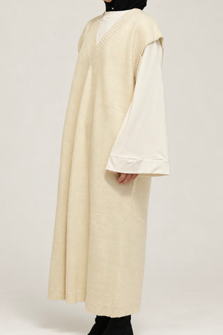 Ärmelloses Maxi-Strickkleid mit V-Ausschnitt | Beige