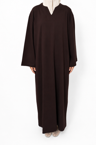 Baumwollkleid mit V-Ausschnitt | Braun