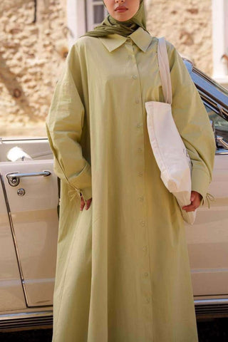 Oversize Maxikleid mit Schleifenmanschetten | Grün
