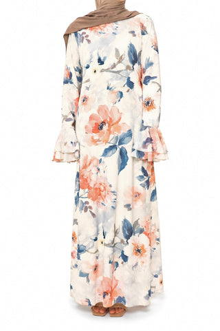 Florales Maxikleid mit Volantärmeln