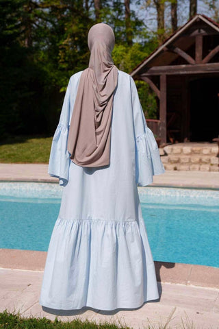 Langes Hemdkleid mit ausgestellten Ärmeln | Blau