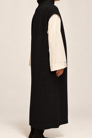Ärmelloses Maxi-Strickkleid mit V-Ausschnitt | Schwarz