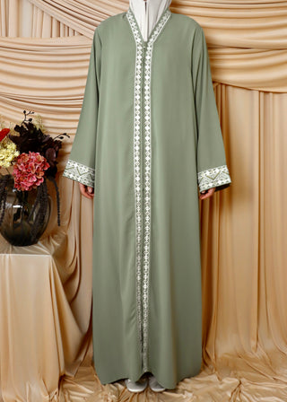 Bestickte Abaya mit Reißverschluss | Grün