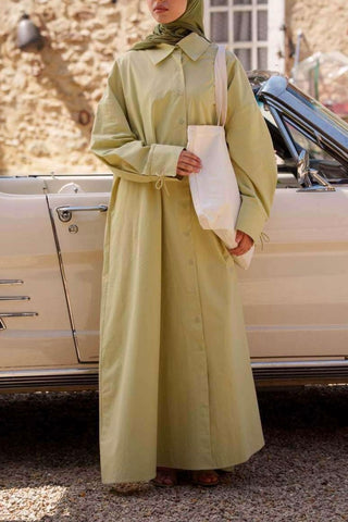 Oversize Maxikleid mit Schleifenmanschetten | Grün