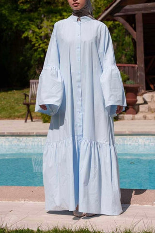 Langes Hemdkleid mit ausgestellten Ärmeln | Blau