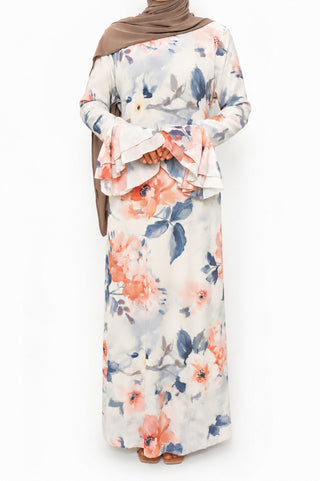 Florales Maxikleid mit Volantärmeln