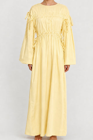Maxikleid mit Ballonärmeln und Bindedetails | Gelb