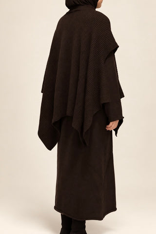 Strickkleid mit Poncho | Braun