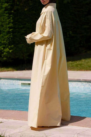 Oversize Maxikleid mit Schleifenmanschetten | Gelb