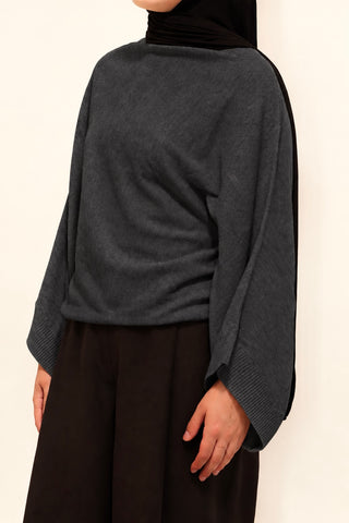 Fledermausärmel Strickpullover | Grau