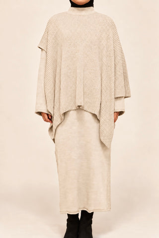 Strickkleid mit Poncho | Beige