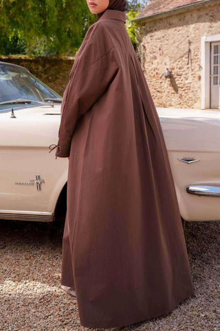 Oversize Maxikleid mit Schleifenmanschetten | Braun