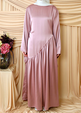 Fließendes Maxikleid mit Volant | Rosa