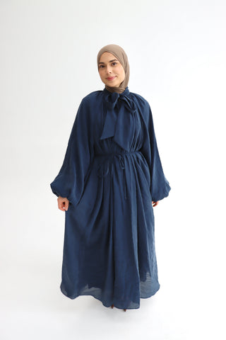 Elegantes Maxikleid mit Schalkragen in Dunkelblau
