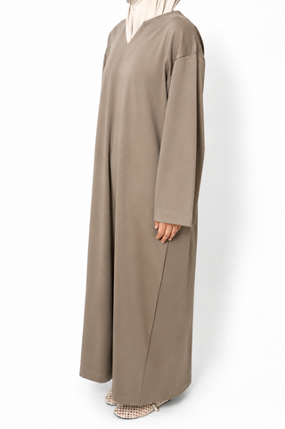 Baumwollkleid mit V-Ausschnitt | Taupe