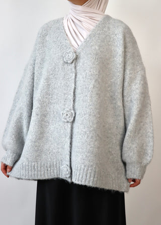 Strickjacke mit Blumen Knöpfen | Grey