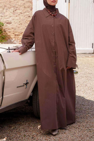 Oversize Maxikleid mit Schleifenmanschetten | Braun