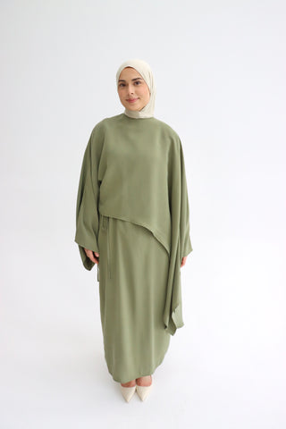 Zweiteiliges Kleid mit Cape-Design in Khaki