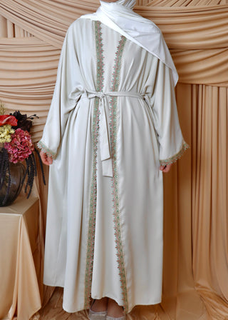 Abaya Set mit floralen Details | Beige