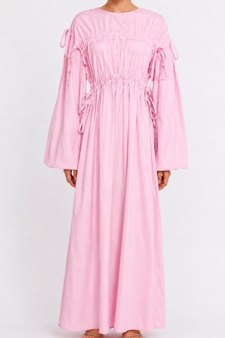 Maxikleid mit Ballonärmeln und Bindedetails | Pink