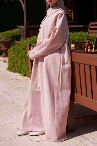 Oversize Maxikleid mit Schleifenmanschetten | Rosa